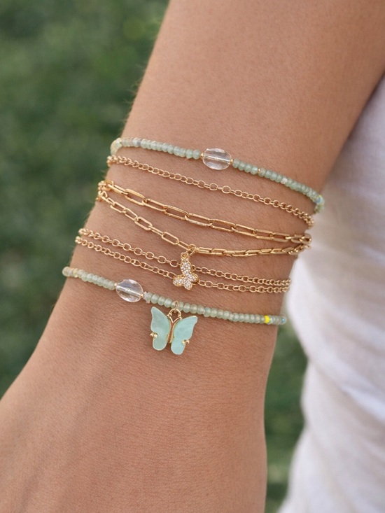 Guess Jewelry - Guess Gold & Mint Butterfly Layered Bracelet Set